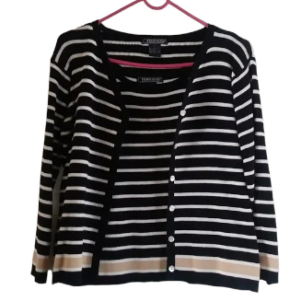 Harold's Black and White Striped Sweater Twin Set Size S
